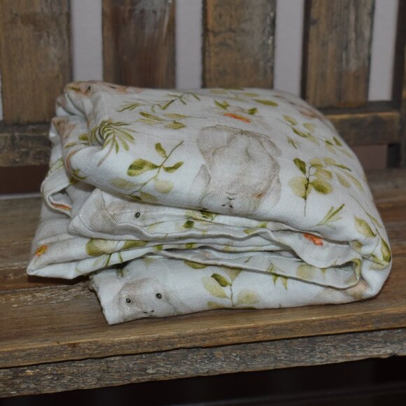 Spring Bunny Rabbit Flowers Leaves Nursery Swaddle Muslin Baby Blanket - Picture 9 of 12